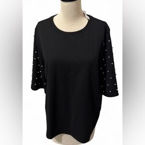 Ann Taylor Black Blouse with Pearls on Sleeves Women’s Size XL (New with Tag)